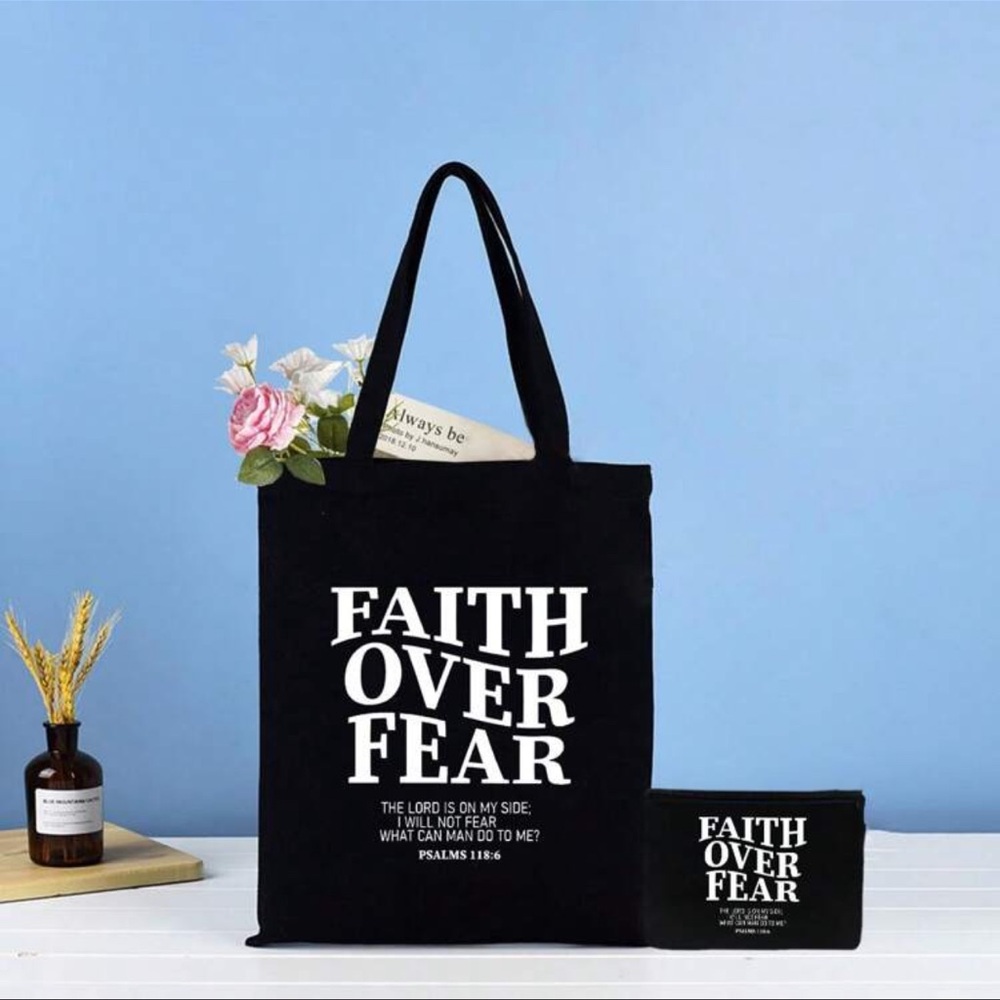 151. Faith Over Fear Tote With Makeup Pouch
